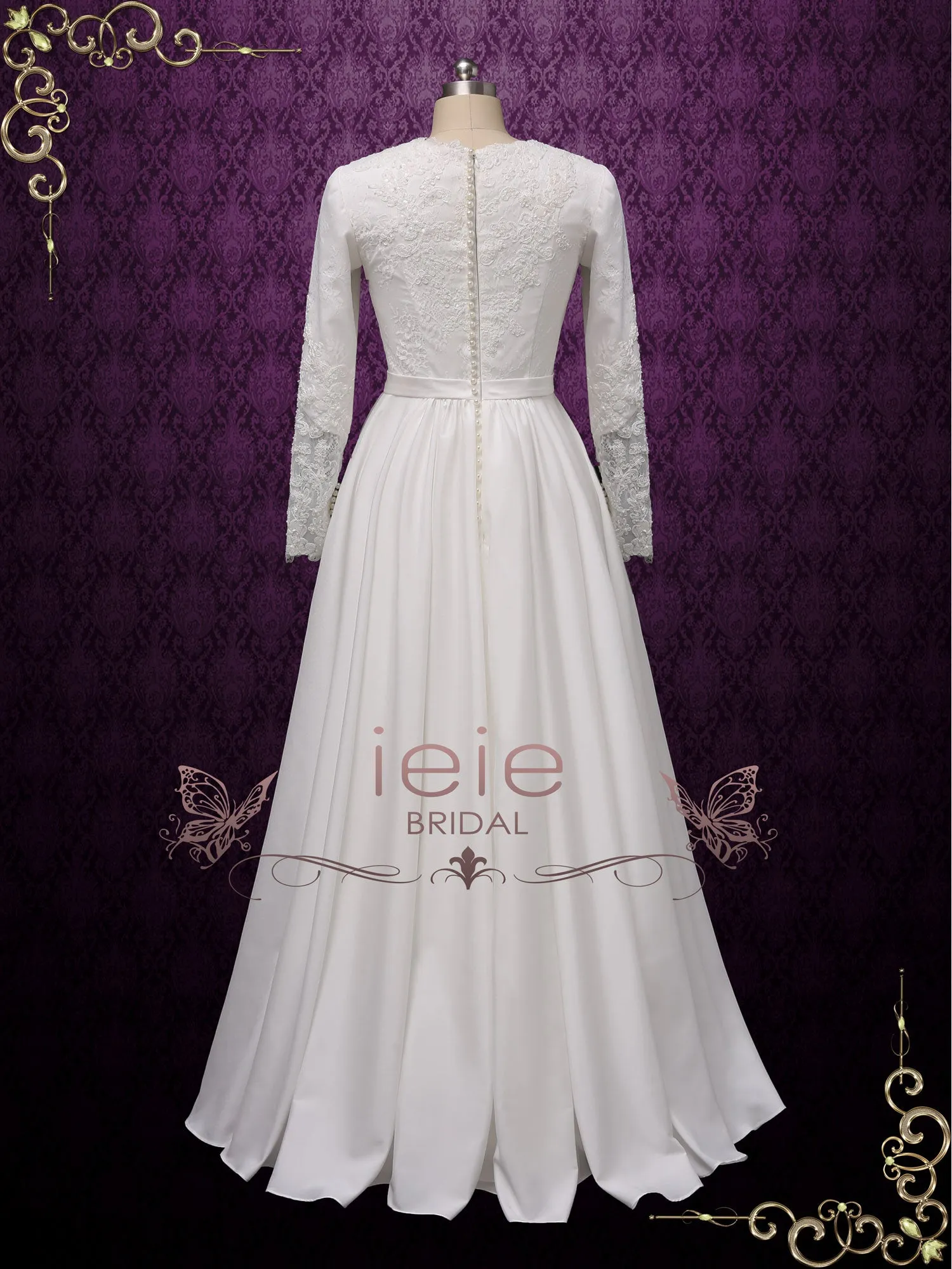 Modest Lace Wedding Dress with Sleeves CAMBRIDGE