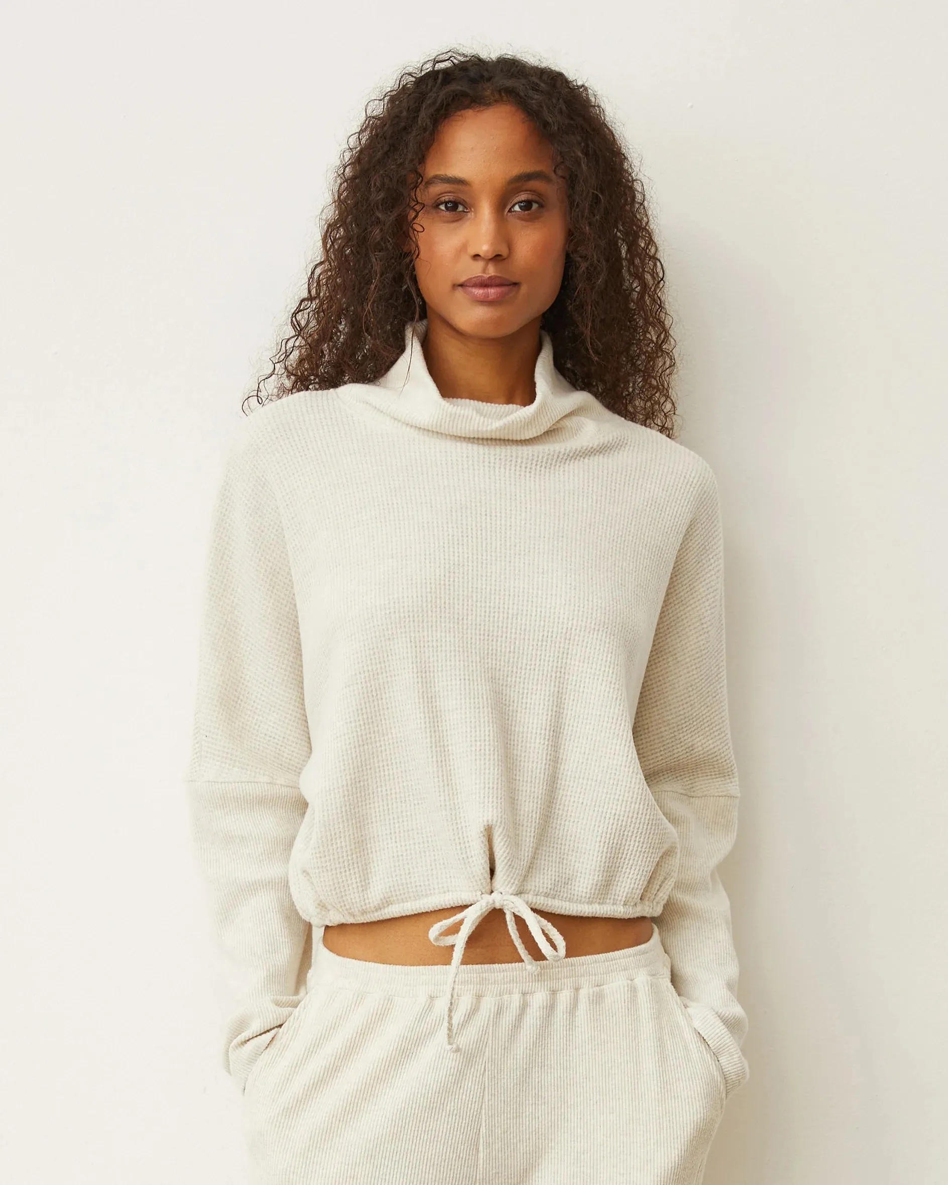 MONROW - Brushed Thermal Drawcord Waist Sweatshirt in Ash