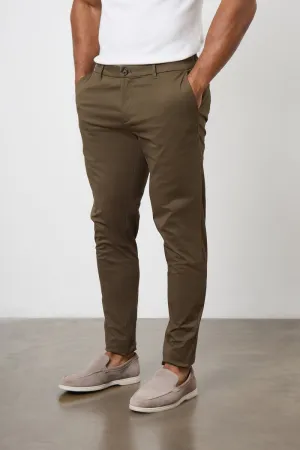 Muscle Fit Cotton Stretch Chino Trousers in Khaki