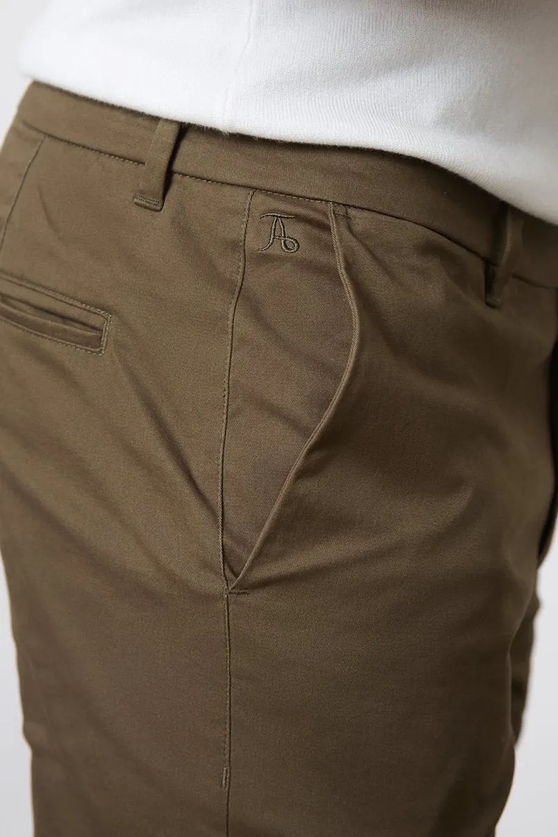Muscle Fit Cotton Stretch Chino Trousers in Khaki