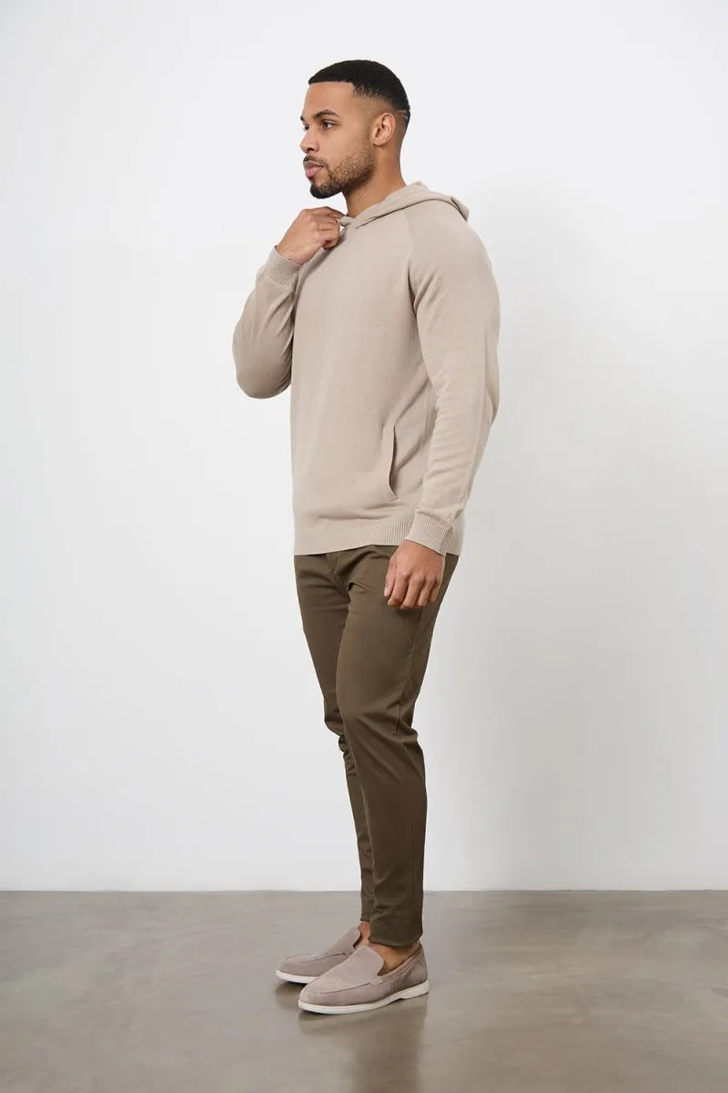 Muscle Fit Cotton Stretch Chino Trousers in Khaki