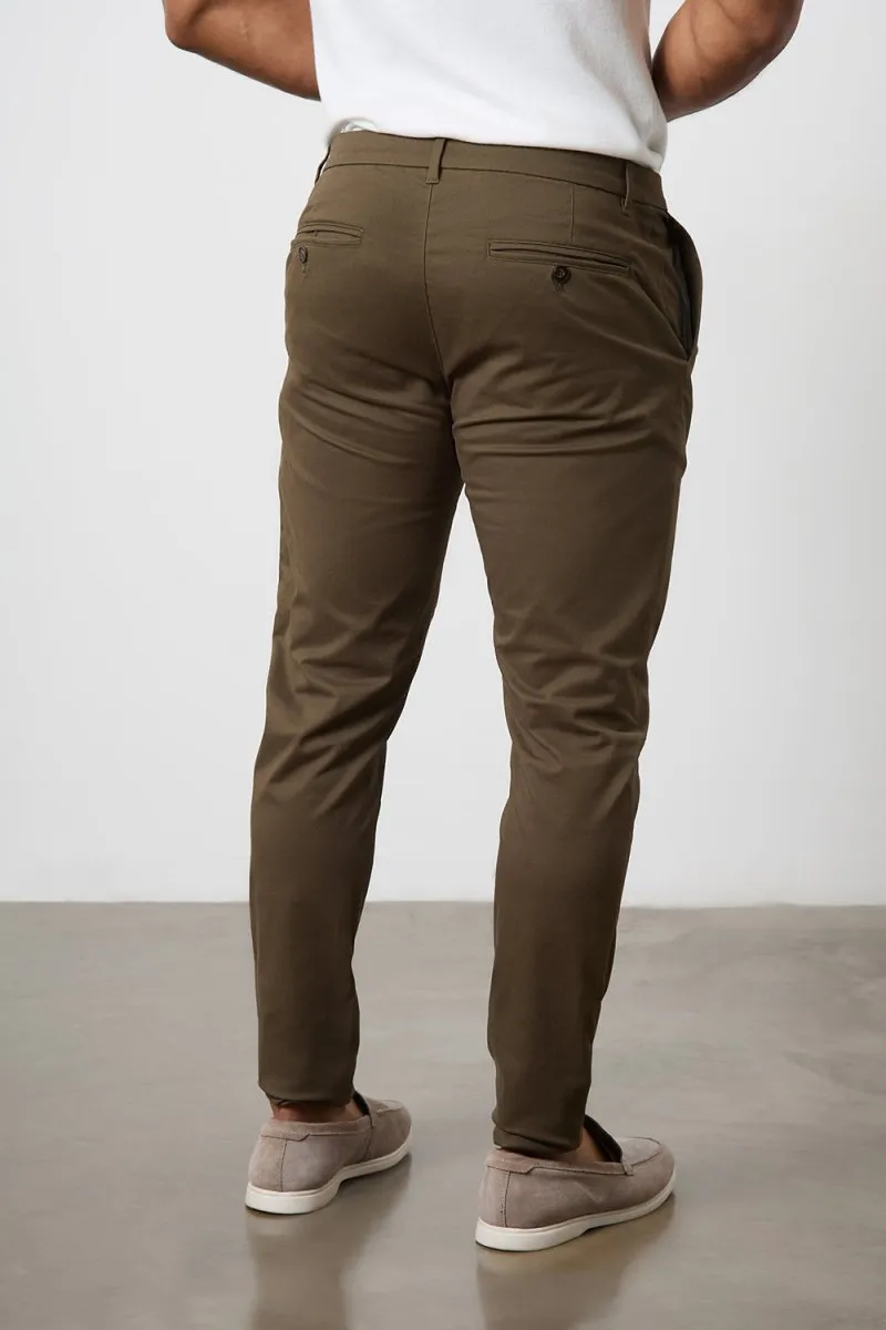 Muscle Fit Cotton Stretch Chino Trousers in Khaki
