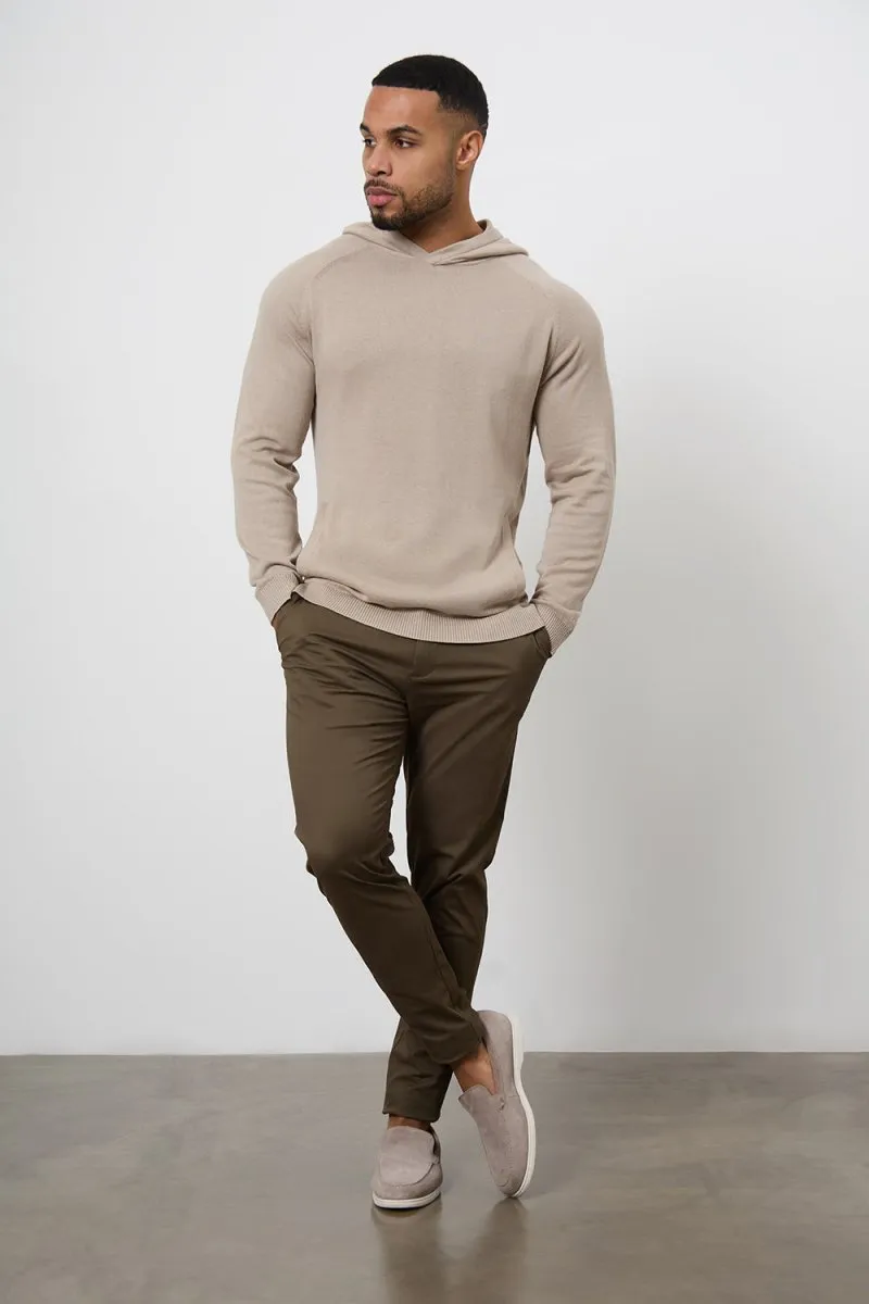 Muscle Fit Cotton Stretch Chino Trousers in Khaki