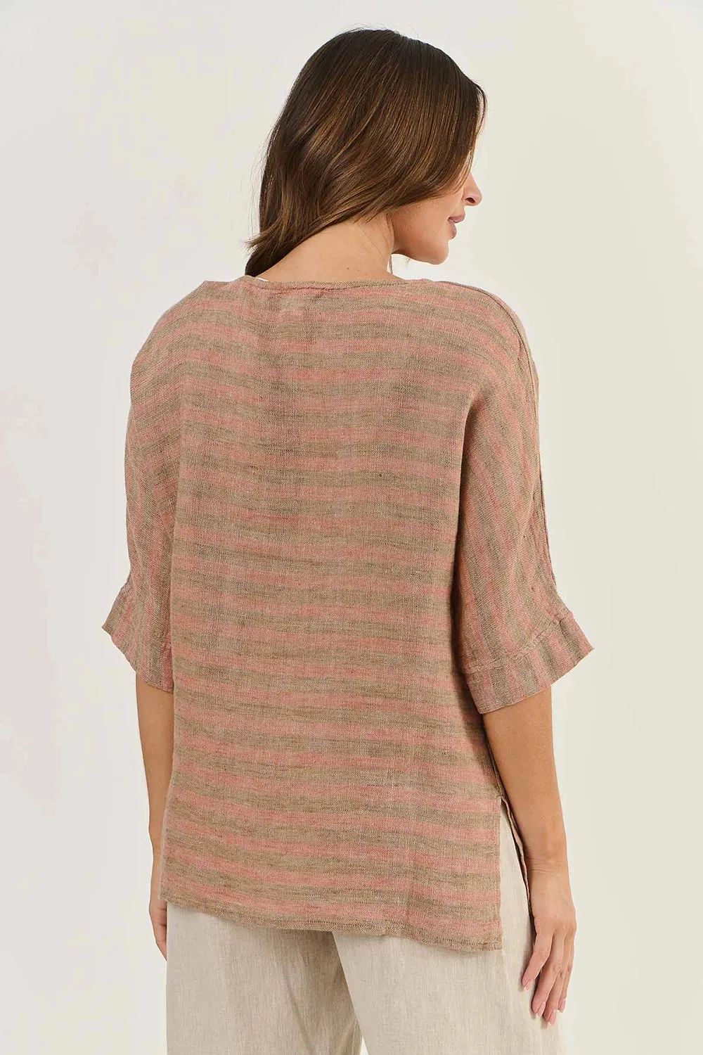 Naturals by O&J Round Neck Tunic Top in Brick GA285