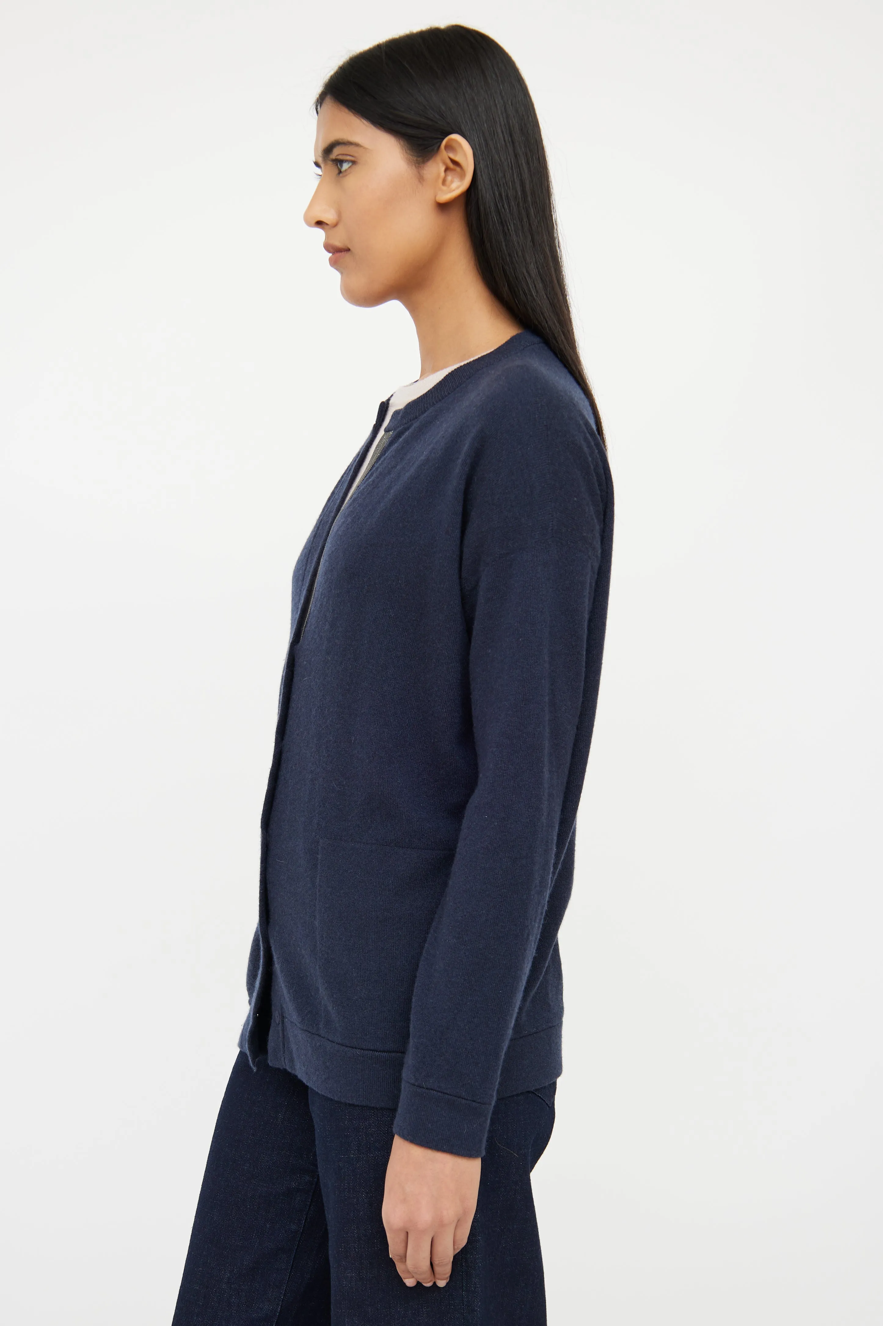 Navy Cashmere & Silver Bead Cardigan