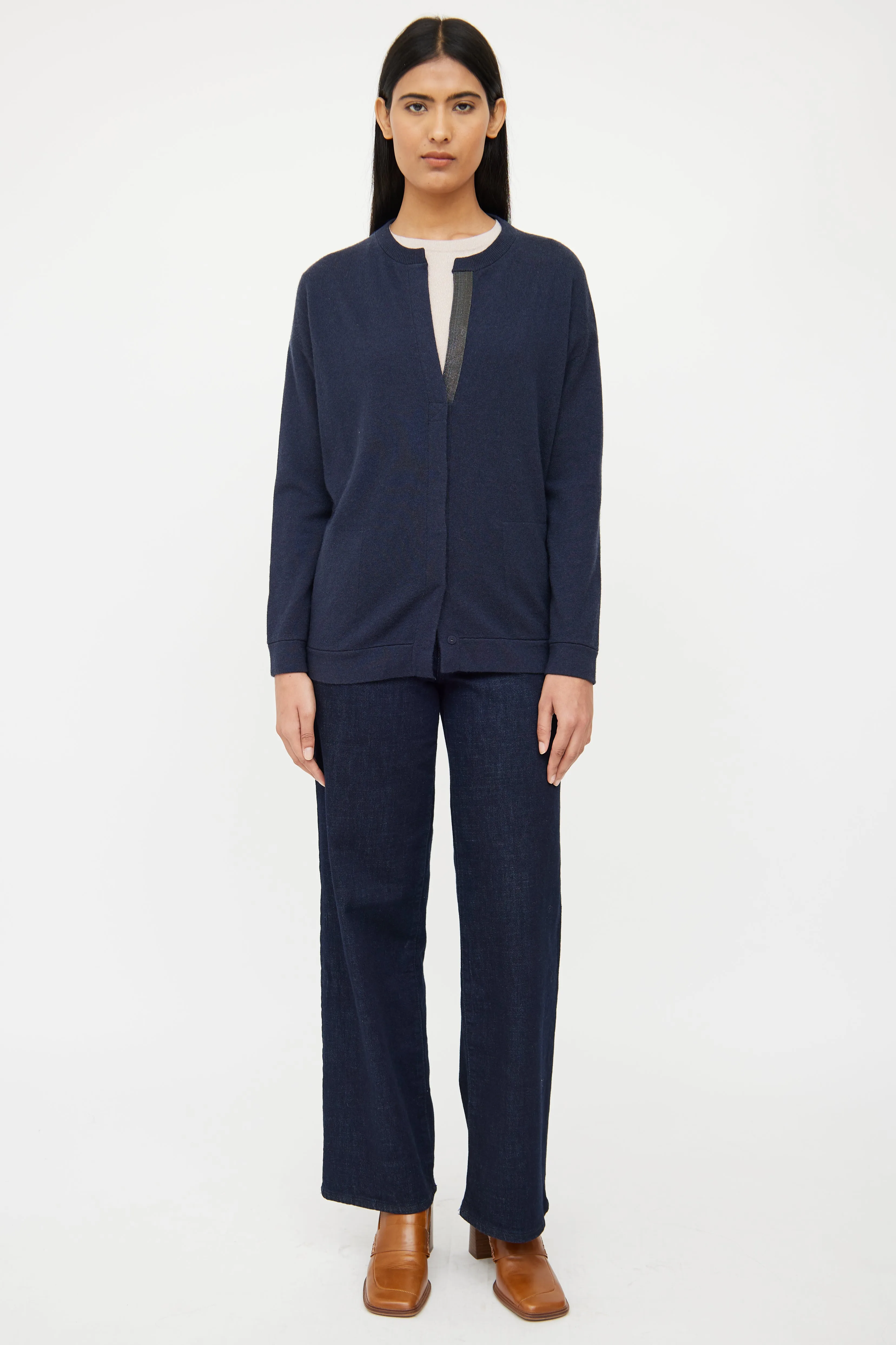 Navy Cashmere & Silver Bead Cardigan