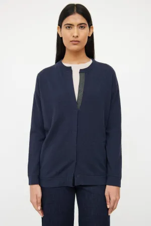 Navy Cashmere & Silver Bead Cardigan