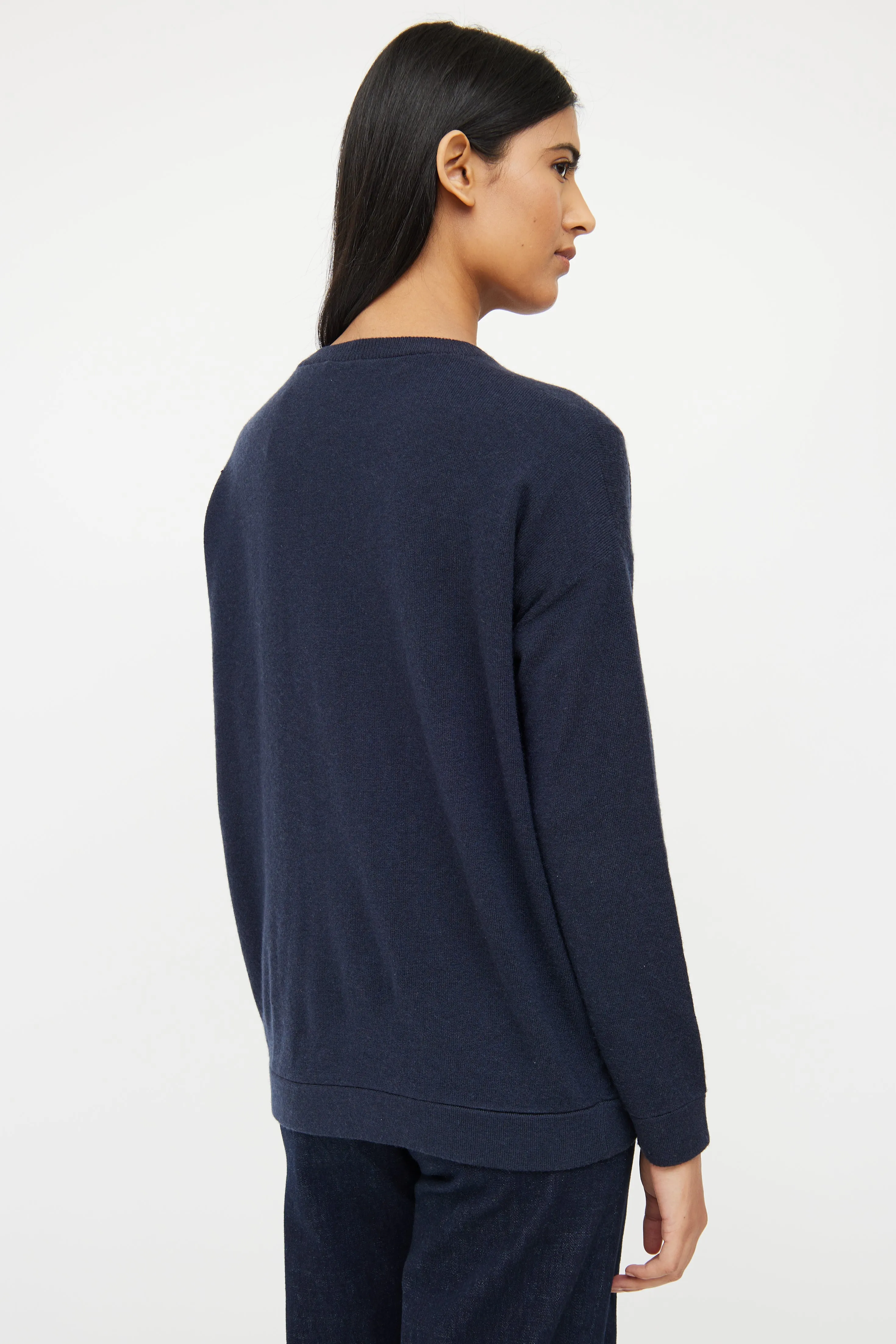 Navy Cashmere & Silver Bead Cardigan
