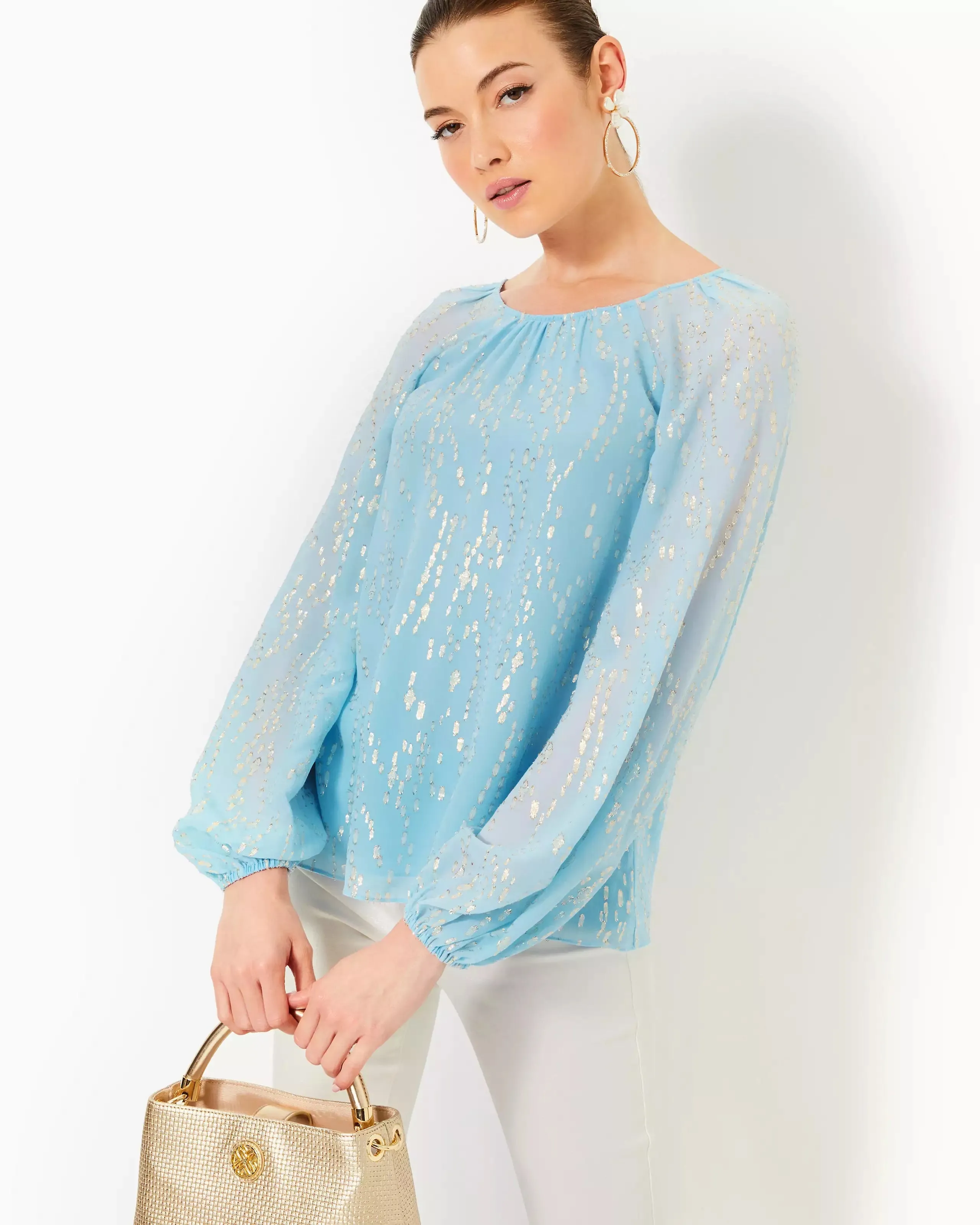 Noraleen Silk Top - Bonaire Blue Fish Clip Chiffon