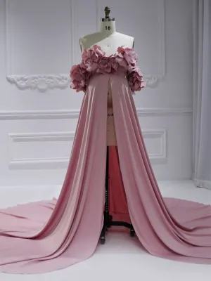 Off Shoulder Handmade Flower Maternity Dress for Photo Shoot Maternity Gown for Baby Shower