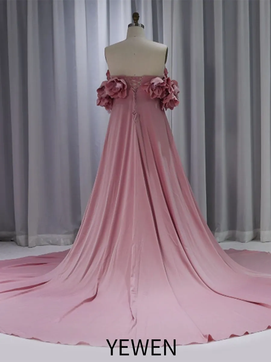 Off Shoulder Handmade Flower Maternity Dress for Photo Shoot Maternity Gown for Baby Shower