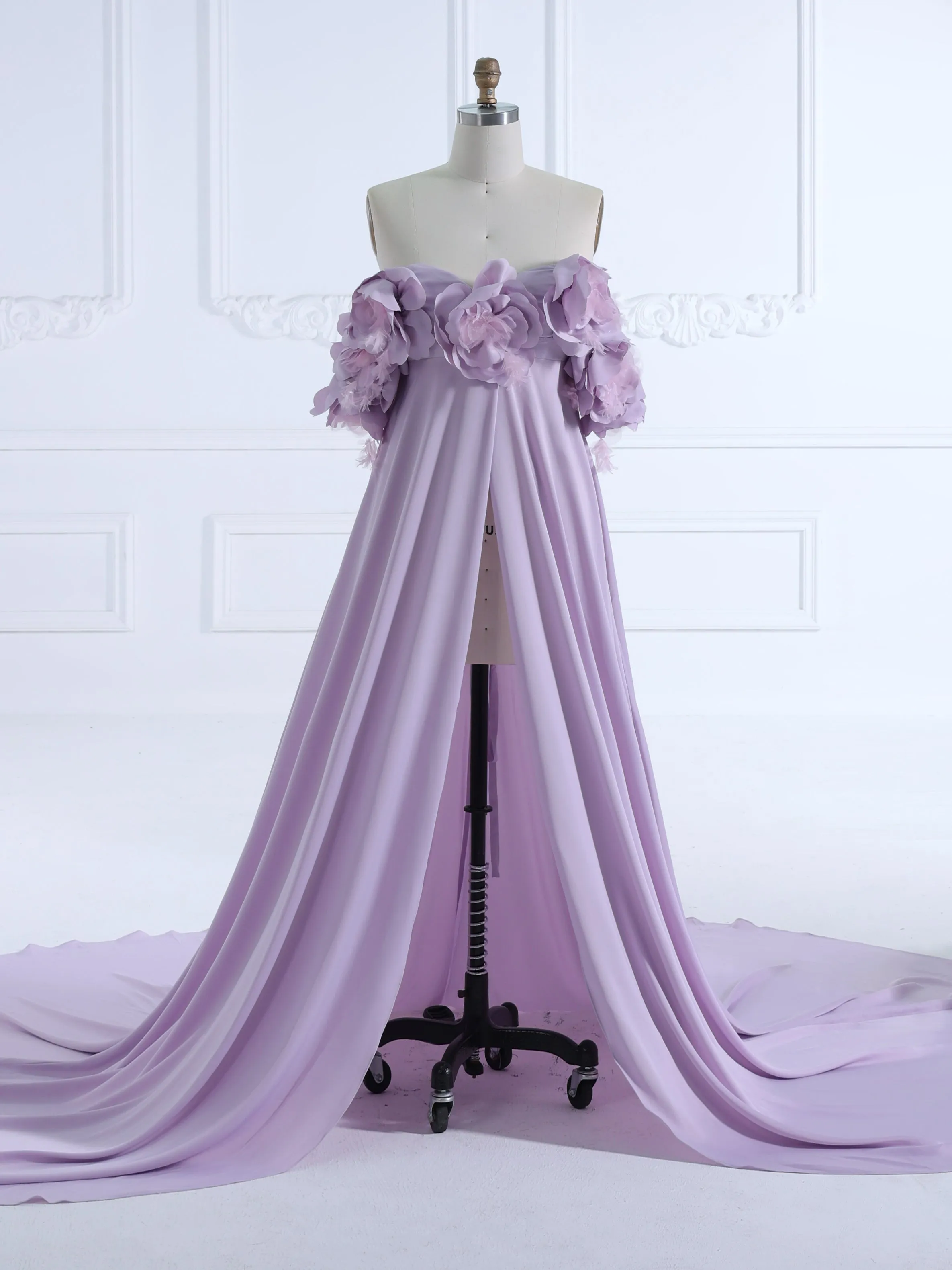 Off Shoulder Handmade Flower Maternity Dress for Photo Shoot Maternity Gown for Baby Shower