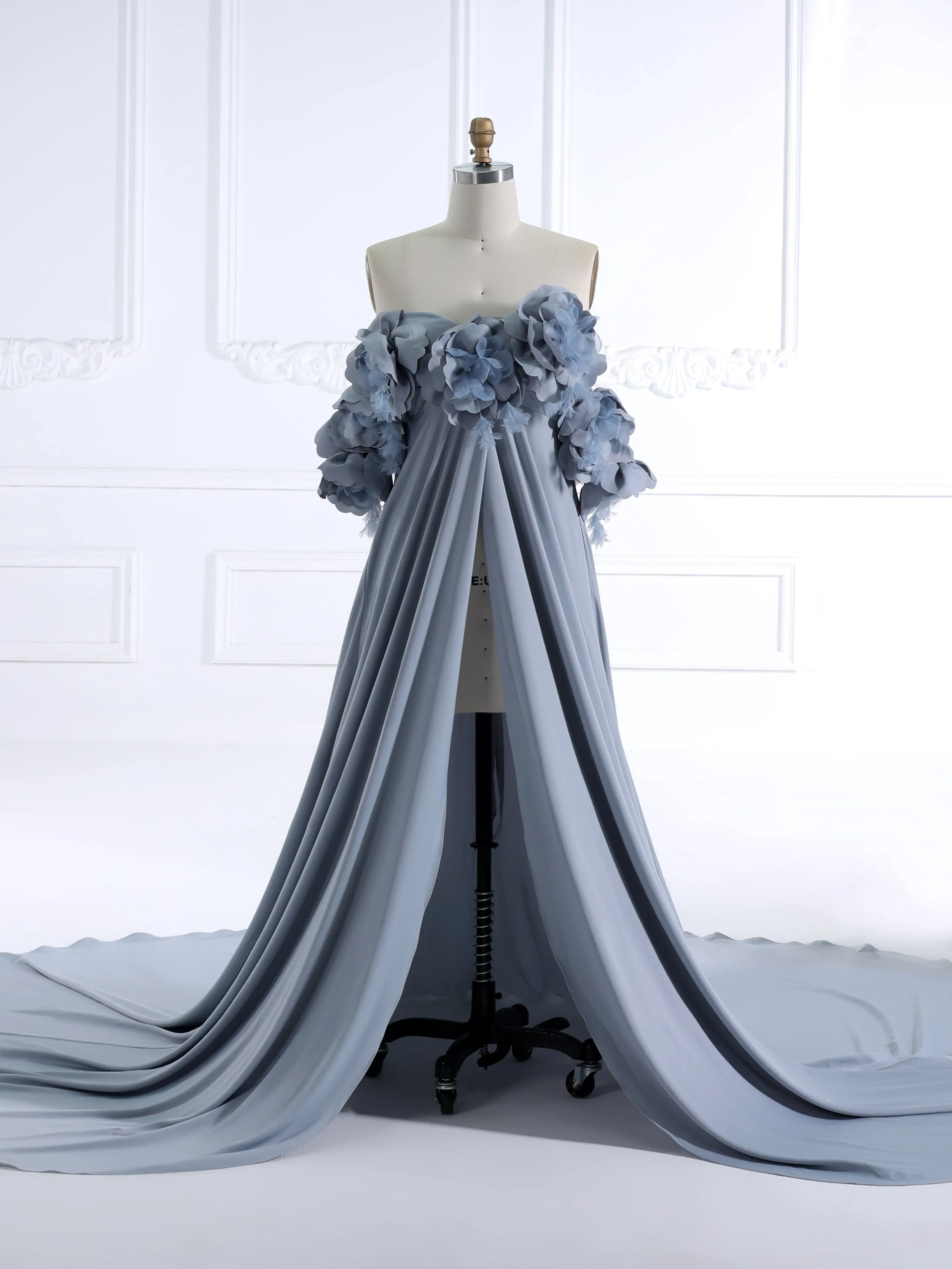 Off Shoulder Handmade Flower Maternity Dress for Photo Shoot Maternity Gown for Baby Shower