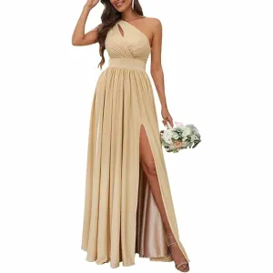 One Shoulder Chiffon Bridesmaid Dresses Long Sleeveless Formal Dress