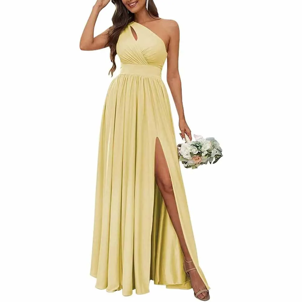 One Shoulder Chiffon Bridesmaid Dresses Long Sleeveless Formal Dress
