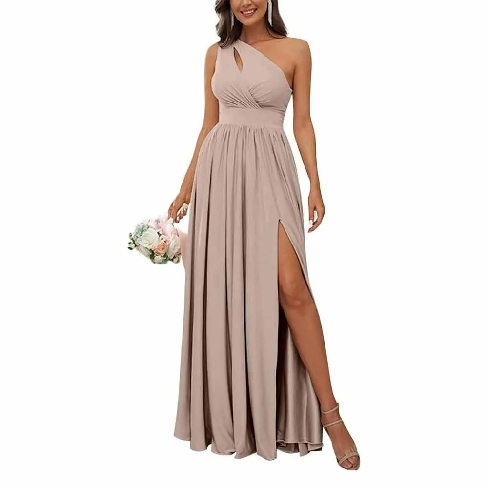 One Shoulder Chiffon Bridesmaid Dresses Long Sleeveless Formal Dress