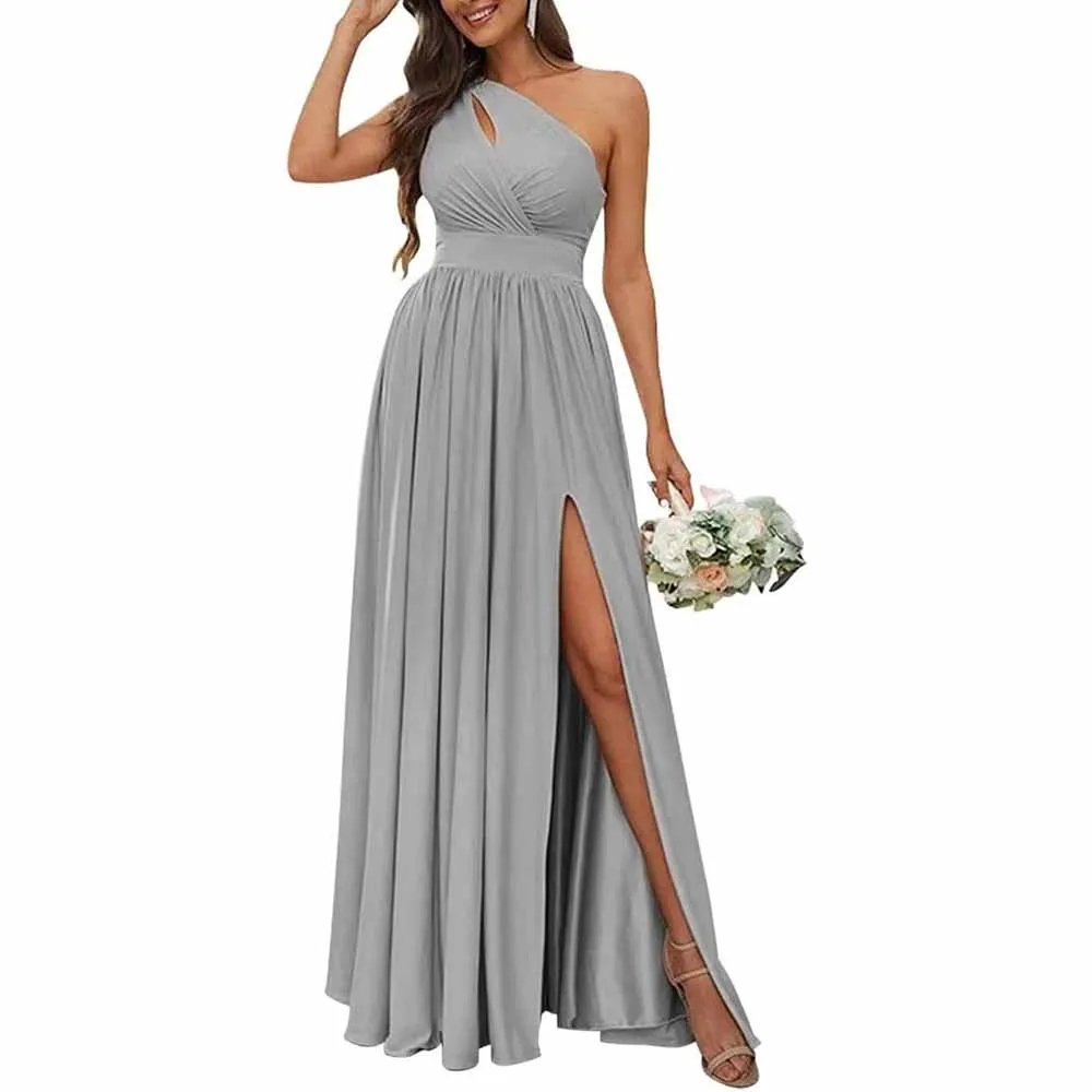 One Shoulder Chiffon Bridesmaid Dresses Long Sleeveless Formal Dress