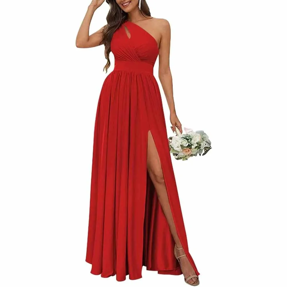 One Shoulder Chiffon Bridesmaid Dresses Long Sleeveless Formal Dress