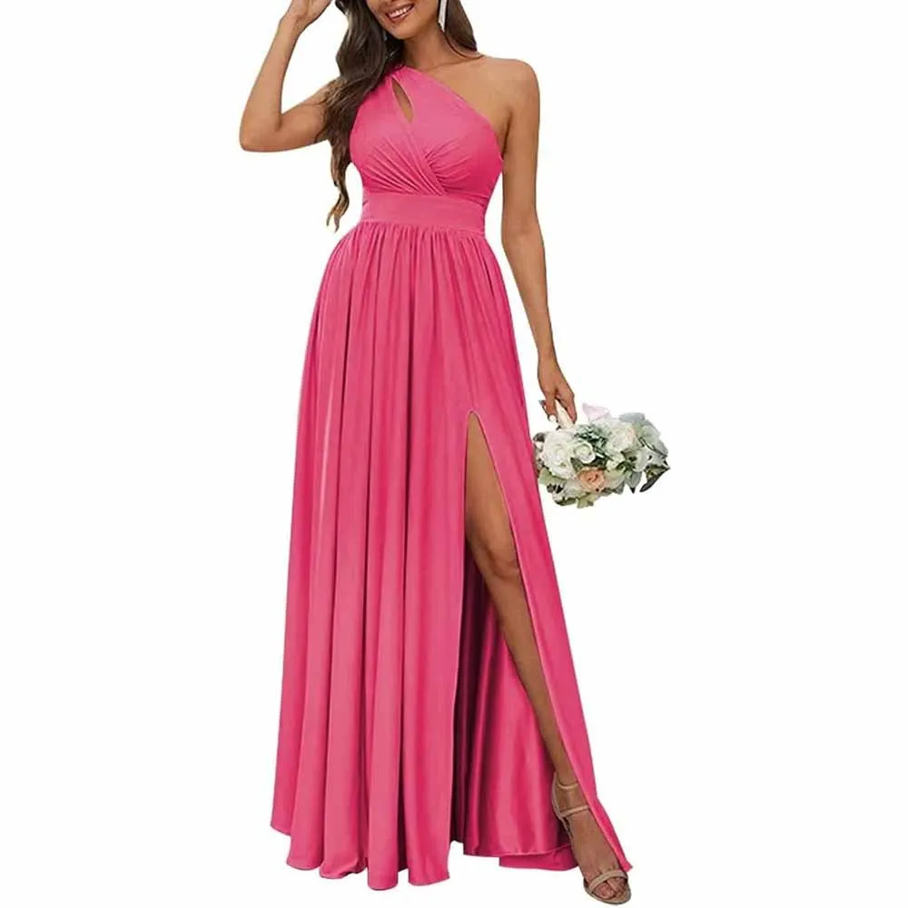 One Shoulder Chiffon Bridesmaid Dresses Long Sleeveless Formal Dress