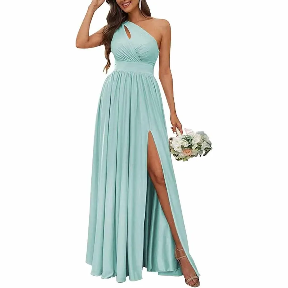 One Shoulder Chiffon Bridesmaid Dresses Long Sleeveless Formal Dress