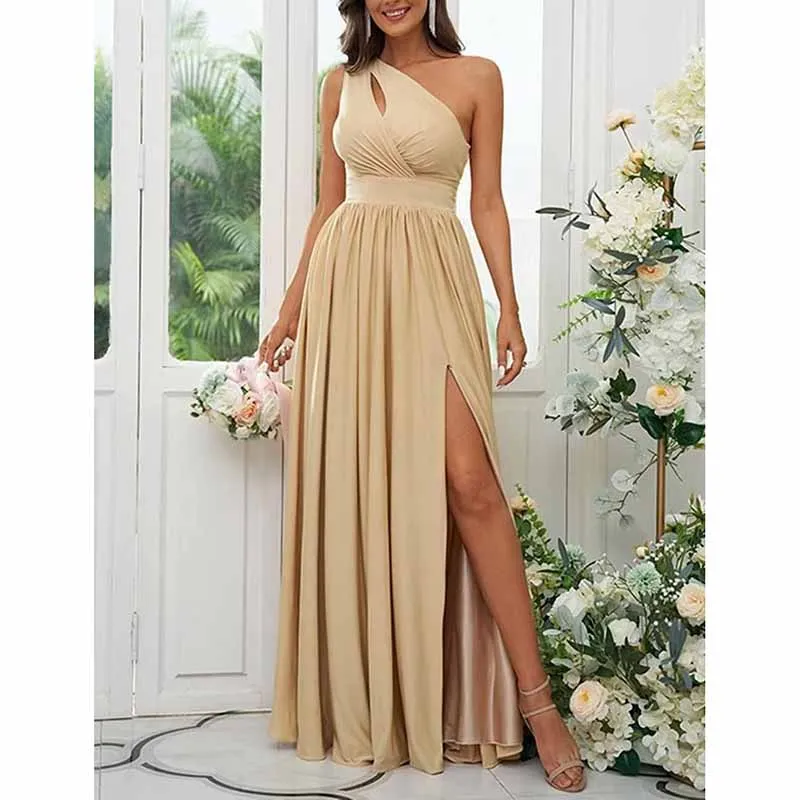 One Shoulder Chiffon Bridesmaid Dresses Long Sleeveless Formal Dress