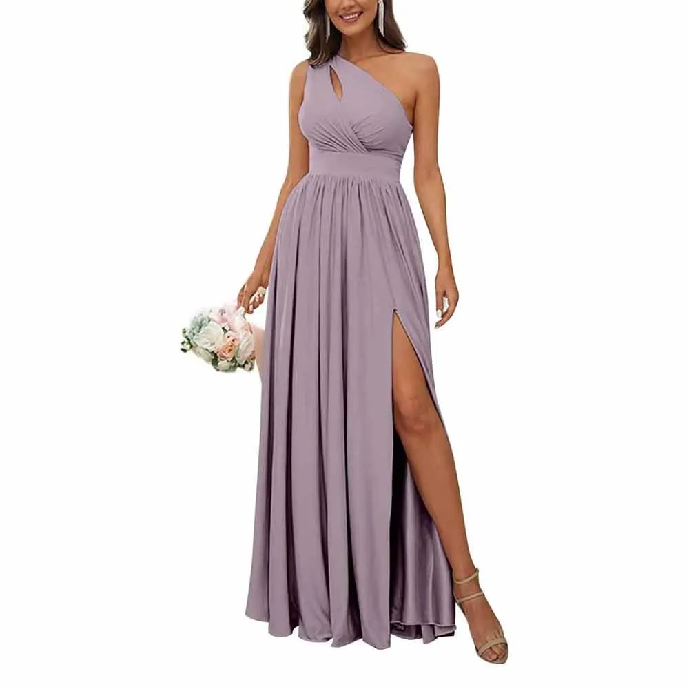 One Shoulder Chiffon Bridesmaid Dresses Long Sleeveless Formal Dress