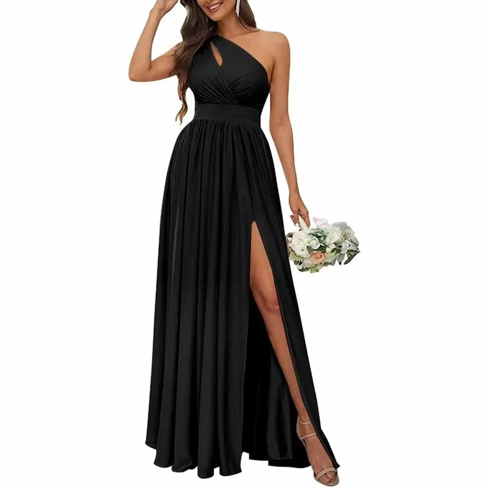 One Shoulder Chiffon Bridesmaid Dresses Long Sleeveless Formal Dress