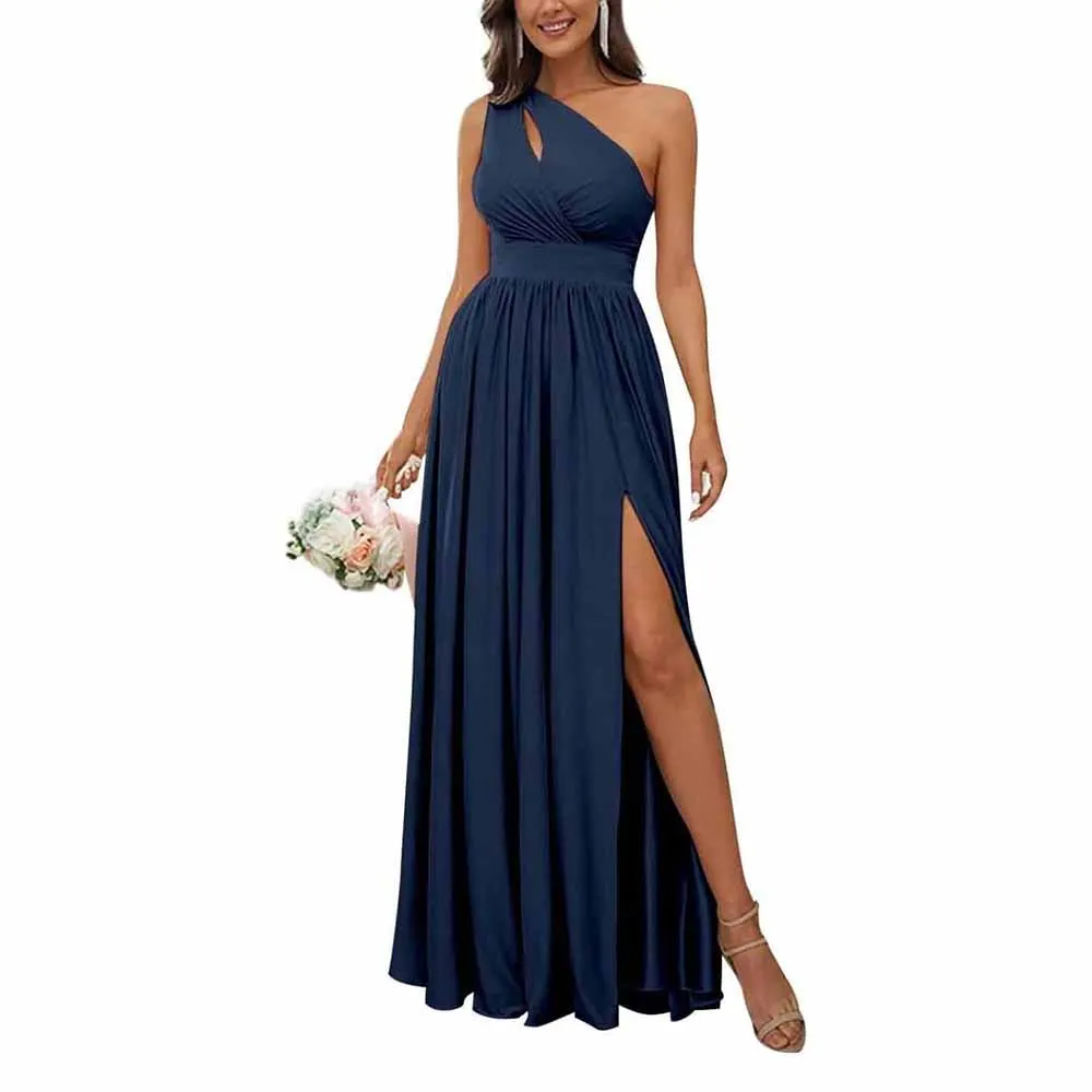 One Shoulder Chiffon Bridesmaid Dresses Long Sleeveless Formal Dress