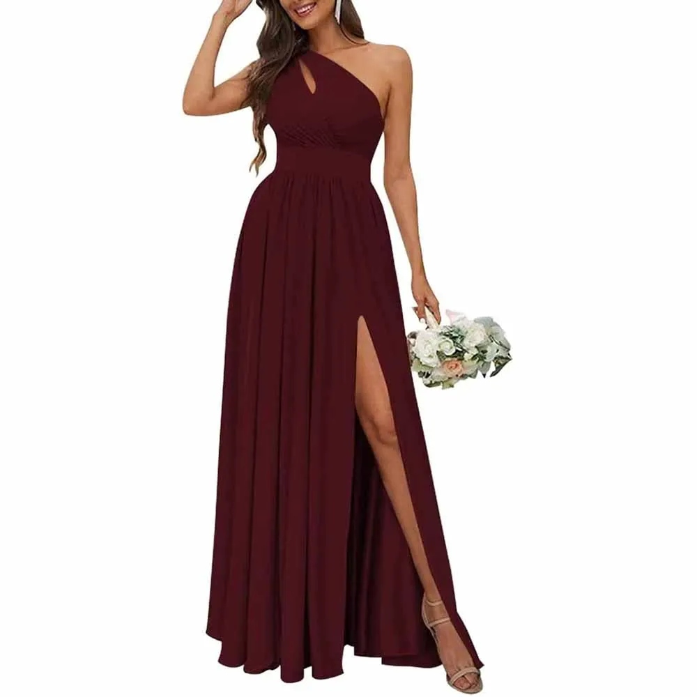 One Shoulder Chiffon Bridesmaid Dresses Long Sleeveless Formal Dress