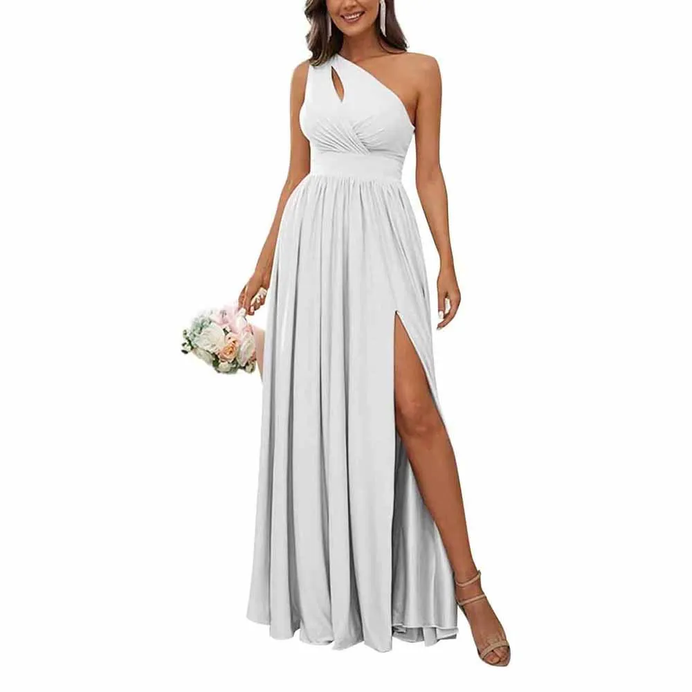 One Shoulder Chiffon Bridesmaid Dresses Long Sleeveless Formal Dress