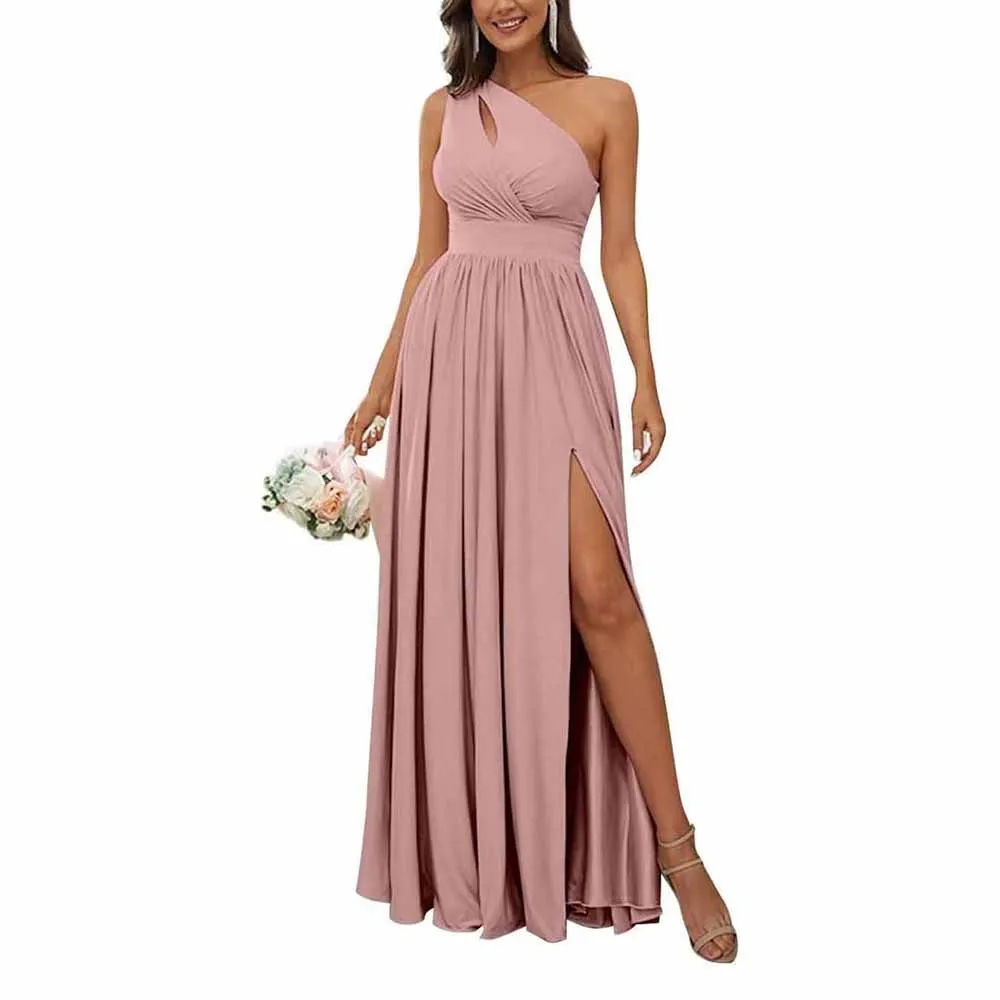 One Shoulder Chiffon Bridesmaid Dresses Long Sleeveless Formal Dress