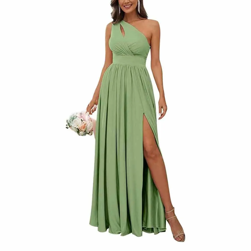 One Shoulder Chiffon Bridesmaid Dresses Long Sleeveless Formal Dress