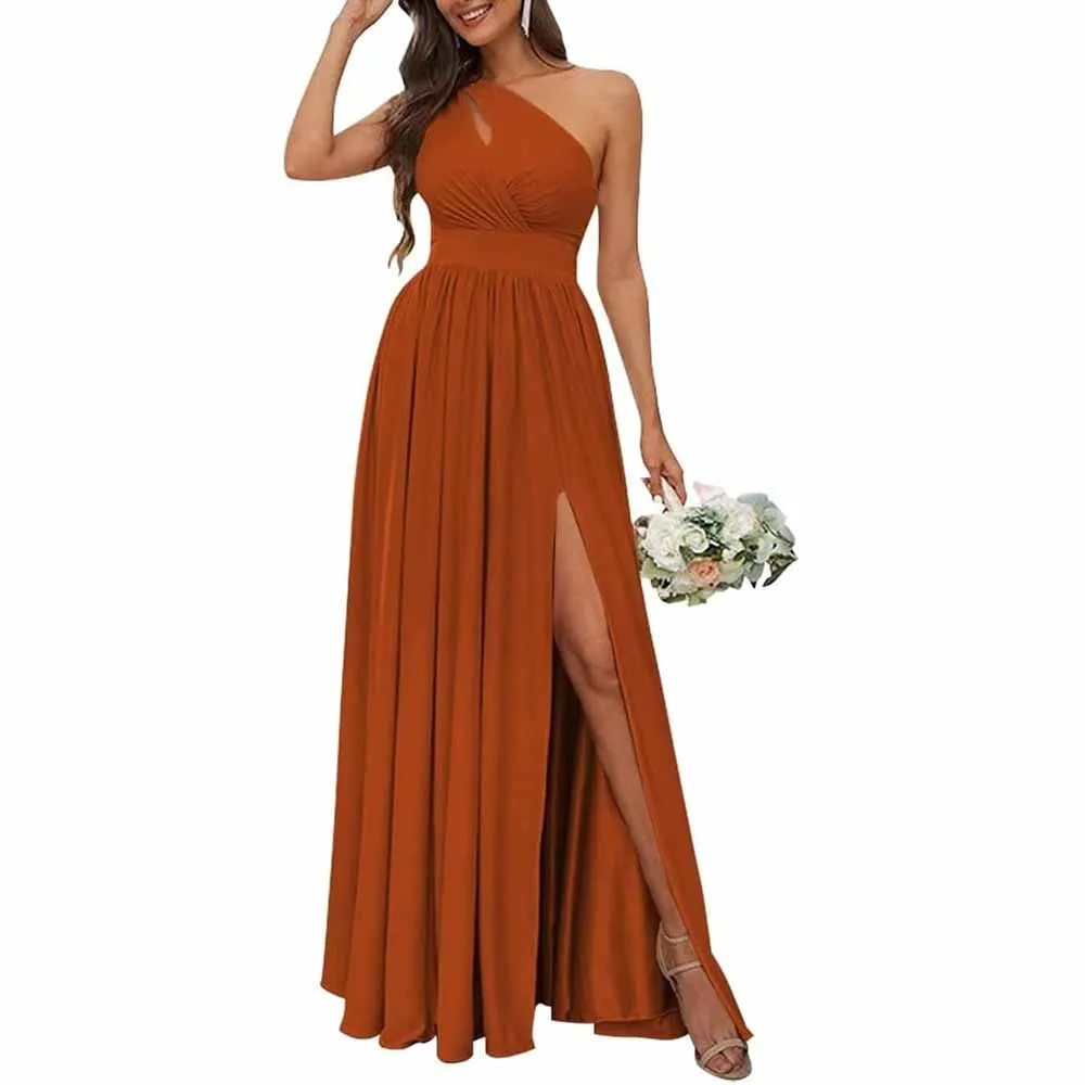 One Shoulder Chiffon Bridesmaid Dresses Long Sleeveless Formal Dress