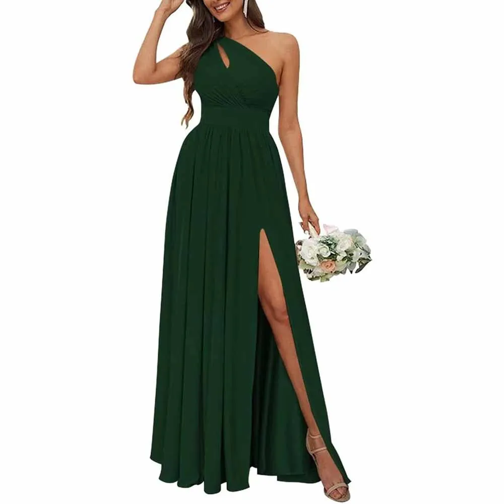 One Shoulder Chiffon Bridesmaid Dresses Long Sleeveless Formal Dress