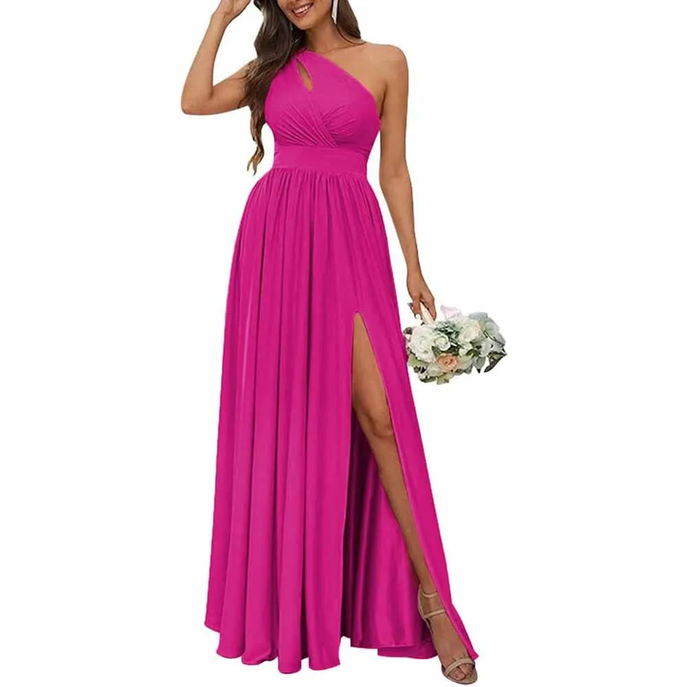 One Shoulder Chiffon Bridesmaid Dresses Long Sleeveless Formal Dress