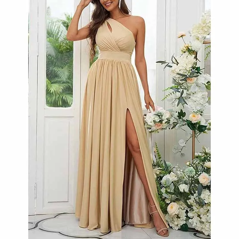 One Shoulder Chiffon Bridesmaid Dresses Long Sleeveless Formal Dress