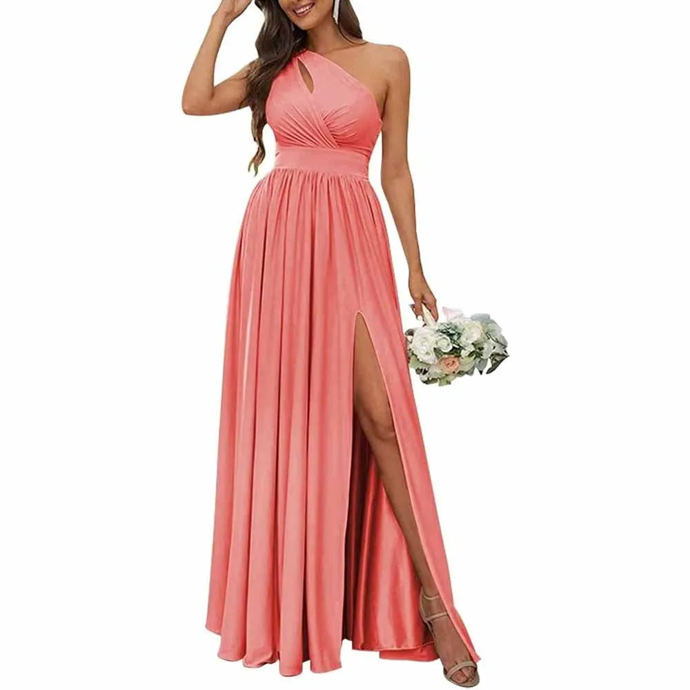 One Shoulder Chiffon Bridesmaid Dresses Long Sleeveless Formal Dress