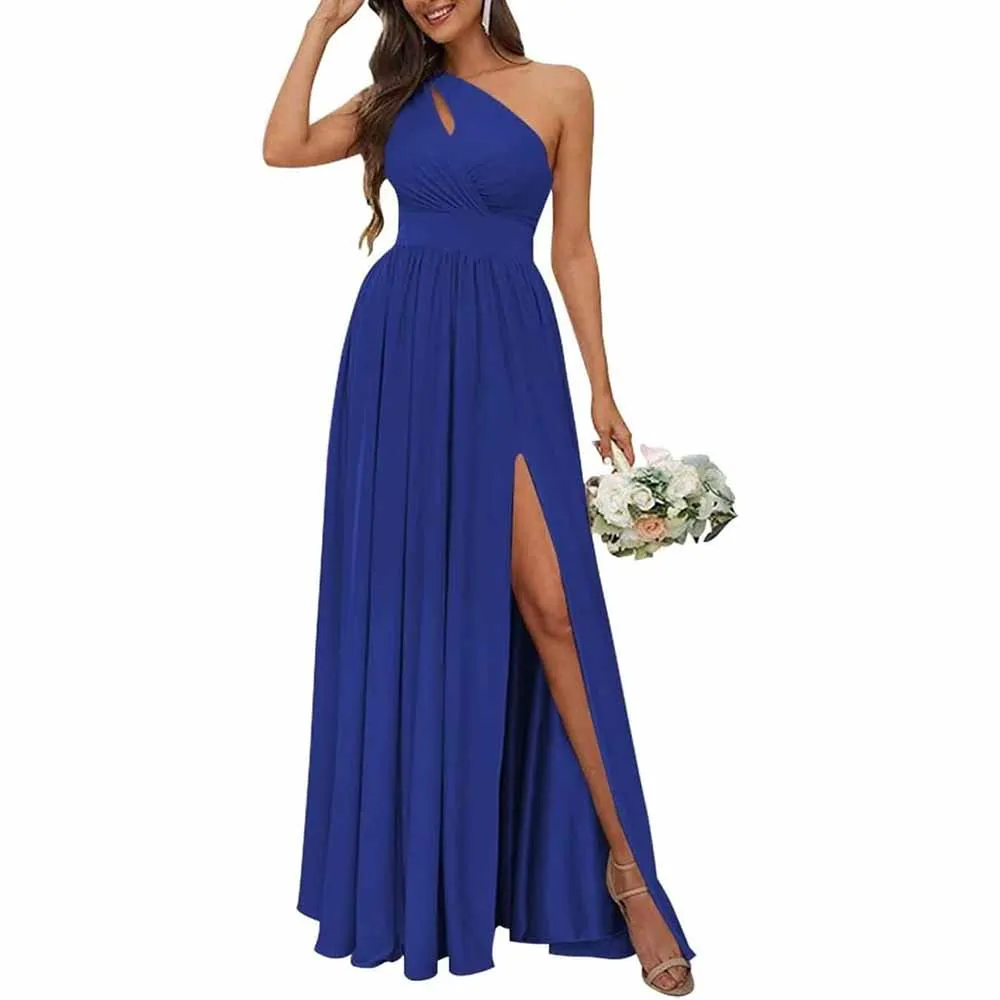 One Shoulder Chiffon Bridesmaid Dresses Long Sleeveless Formal Dress