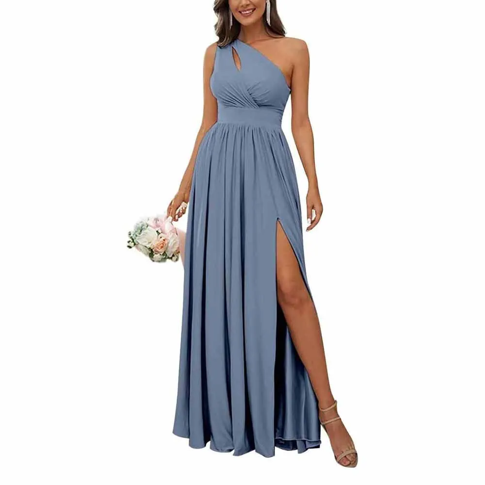One Shoulder Chiffon Bridesmaid Dresses Long Sleeveless Formal Dress
