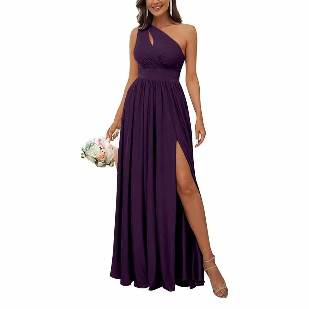 One Shoulder Chiffon Bridesmaid Dresses Long Sleeveless Formal Dress