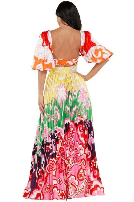 OPEN BACK PLEATED MAXI DRESS