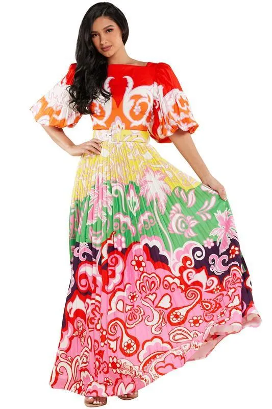 OPEN BACK PLEATED MAXI DRESS