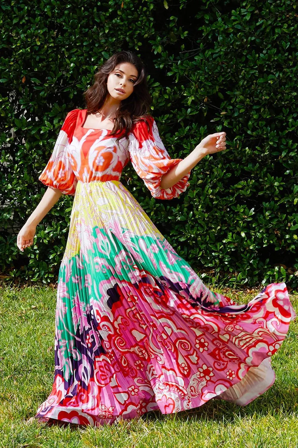 OPEN BACK PLEATED MAXI DRESS