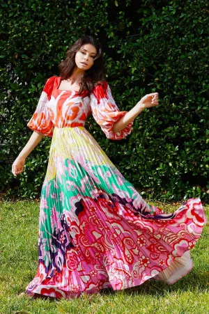 OPEN BACK PLEATED MAXI DRESS