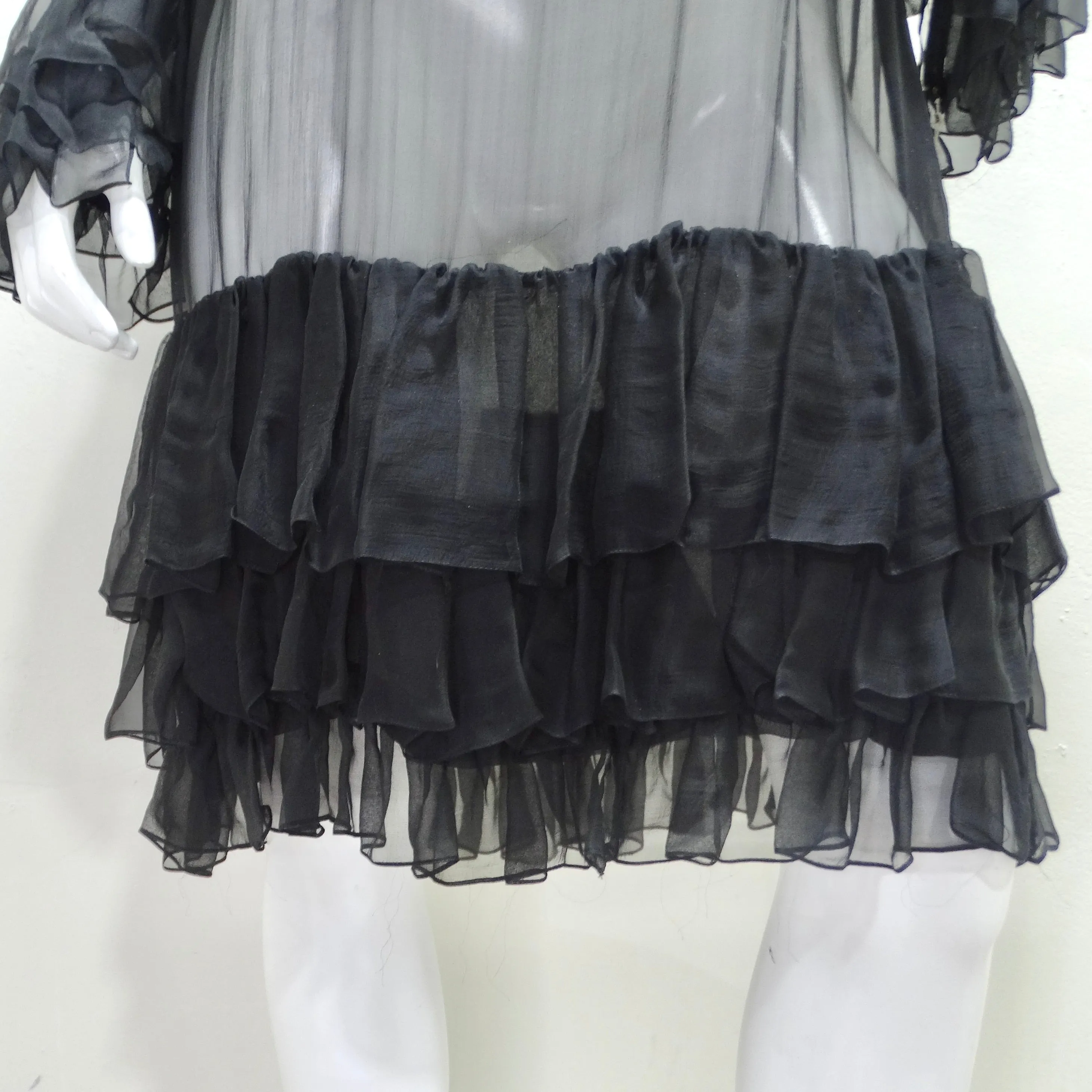 Pauline Trigere 1980s Silk Chiffon Ruffle Dress
