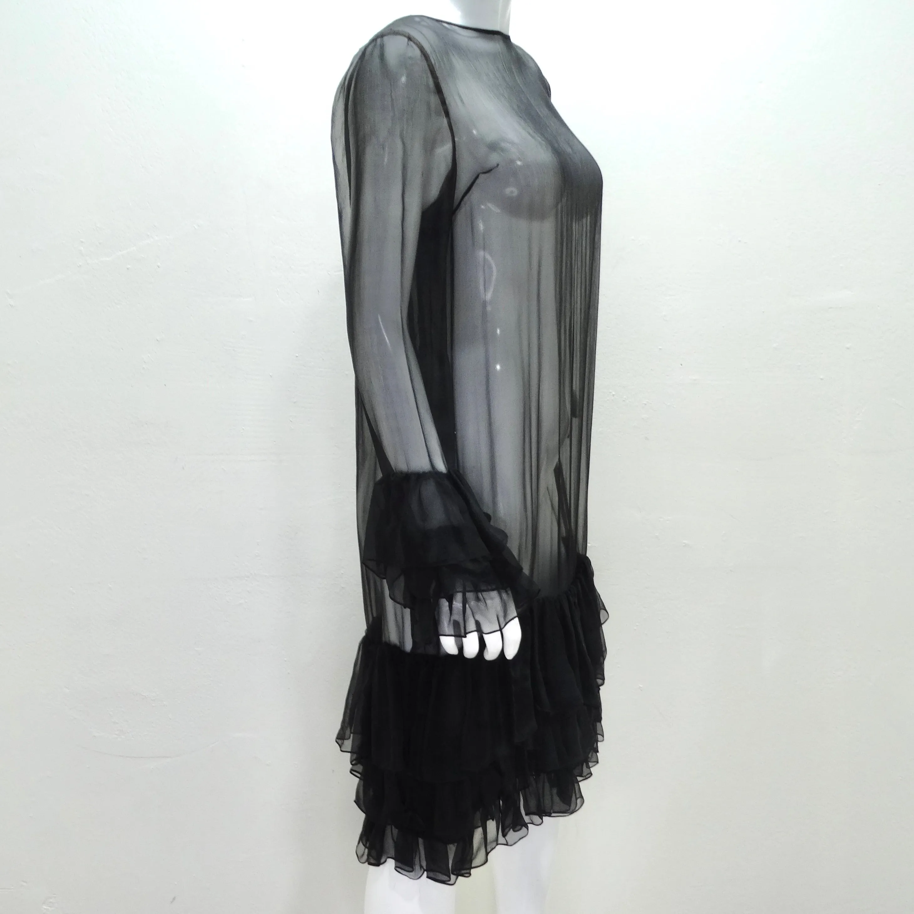 Pauline Trigere 1980s Silk Chiffon Ruffle Dress