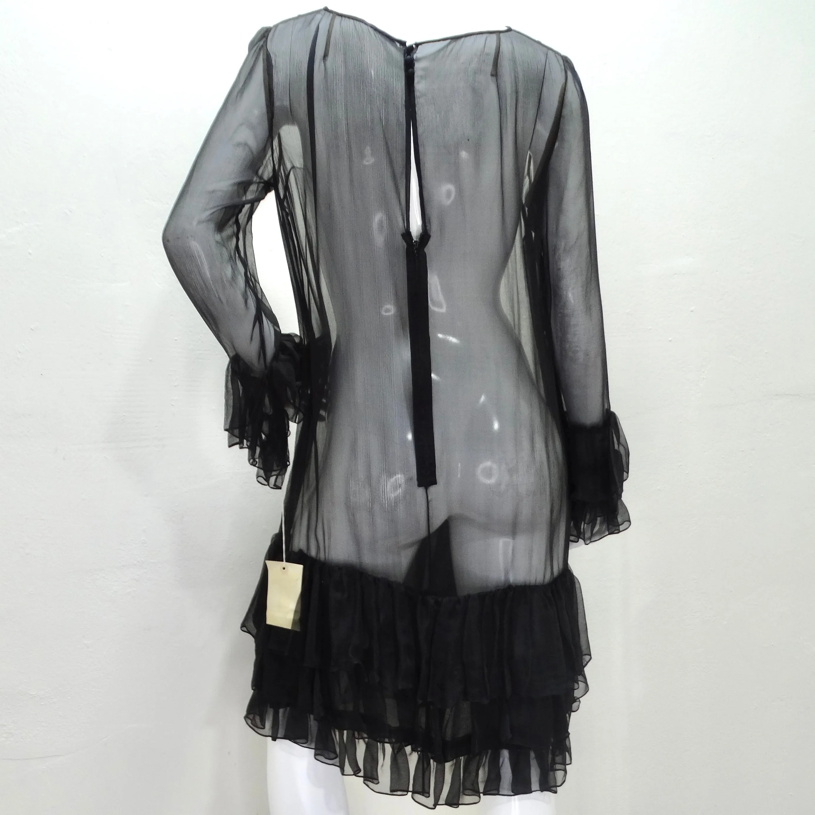Pauline Trigere 1980s Silk Chiffon Ruffle Dress