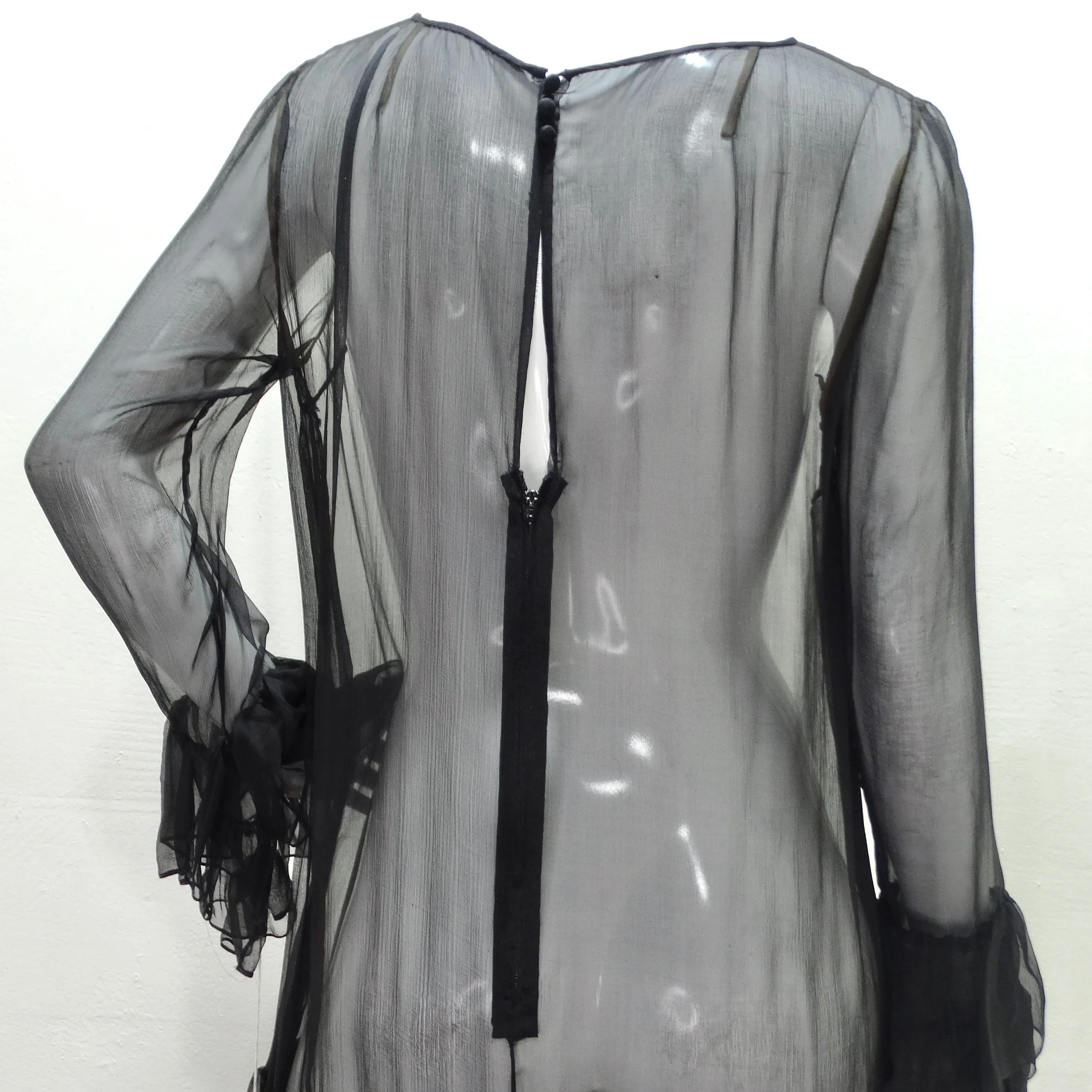 Pauline Trigere 1980s Silk Chiffon Ruffle Dress