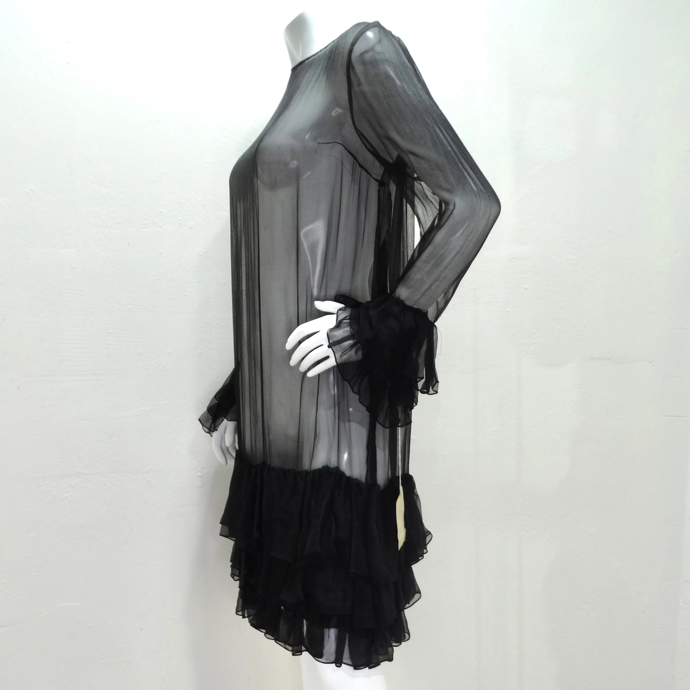 Pauline Trigere 1980s Silk Chiffon Ruffle Dress