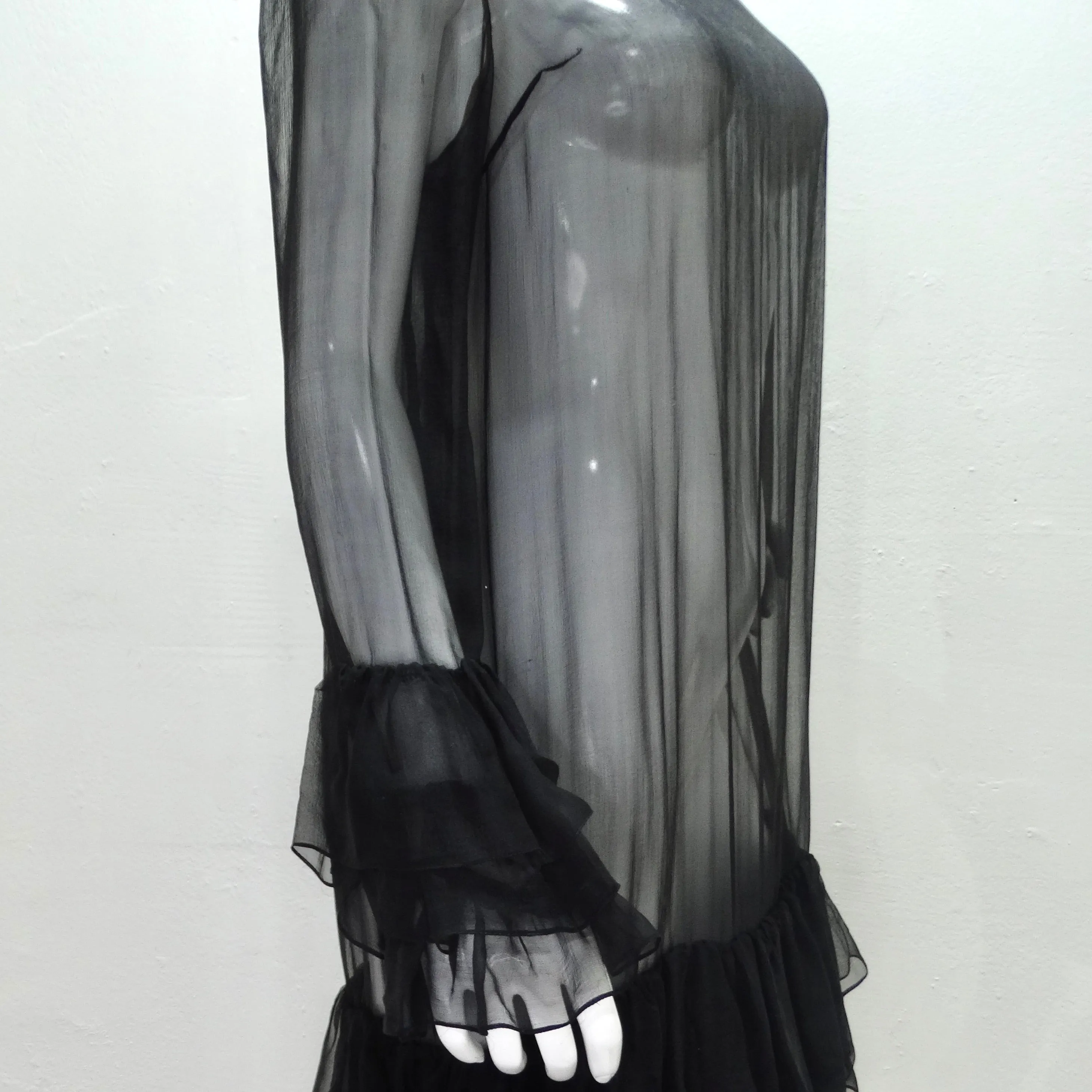 Pauline Trigere 1980s Silk Chiffon Ruffle Dress